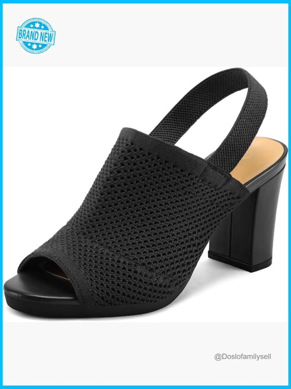Chunky Block Heel Knit Slingback Sandals Open Toe 3.3" Heel Cushioned Non-Slip